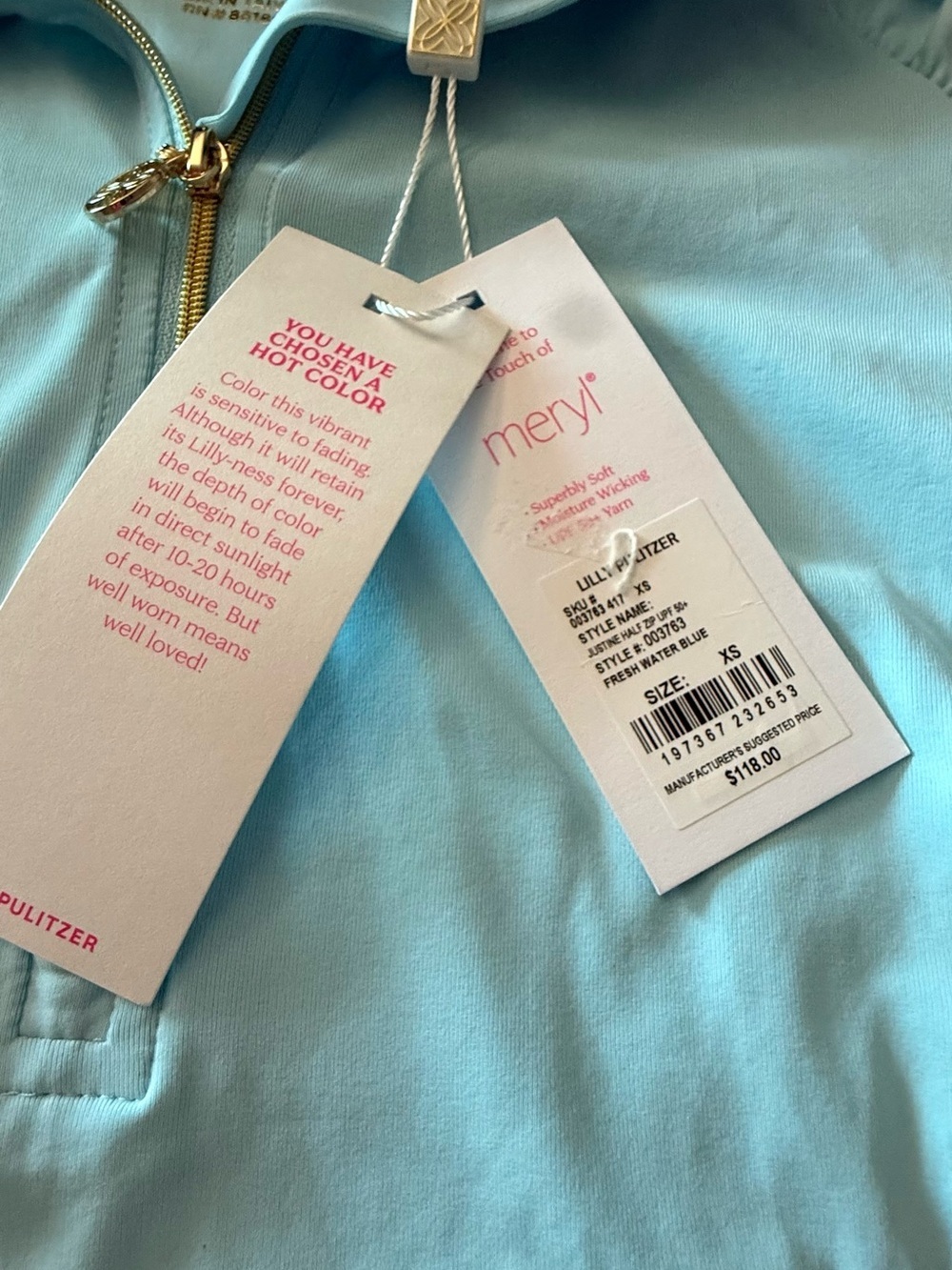 Lilly Pulitzer Luxletic Justine Half Zip UPF 50 Pullover|Fresh Water Blue|XS|NWT - Picture 3 of 7